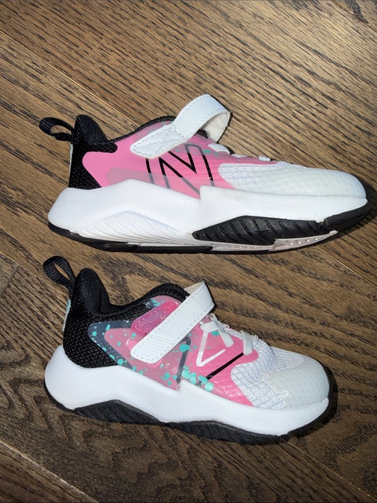 New Balance Other - New Balance Kids Sneakers in Pink, White & Black with Mint Accents velcro 8C
